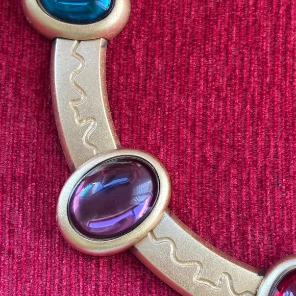 Monet Satin Gold Vintage Necklace Cabochons Necklace with Multicolor Gemstones - Picture 5 of 8